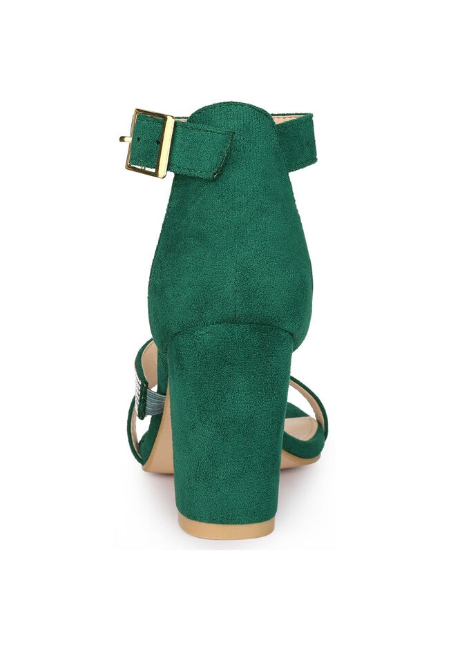 Rhinestone Block Heels Sandals, Green / Forest Green, alternate image number 2