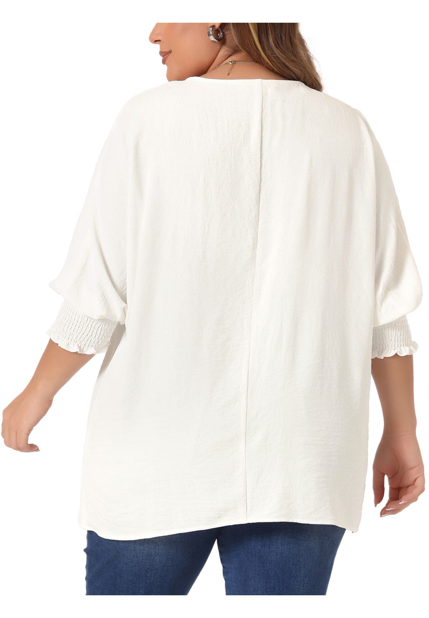 Chiffon Top Batwing Ruffle Long Sleeve Loose T-Shirt Blouse, White / White, alternate image number 3