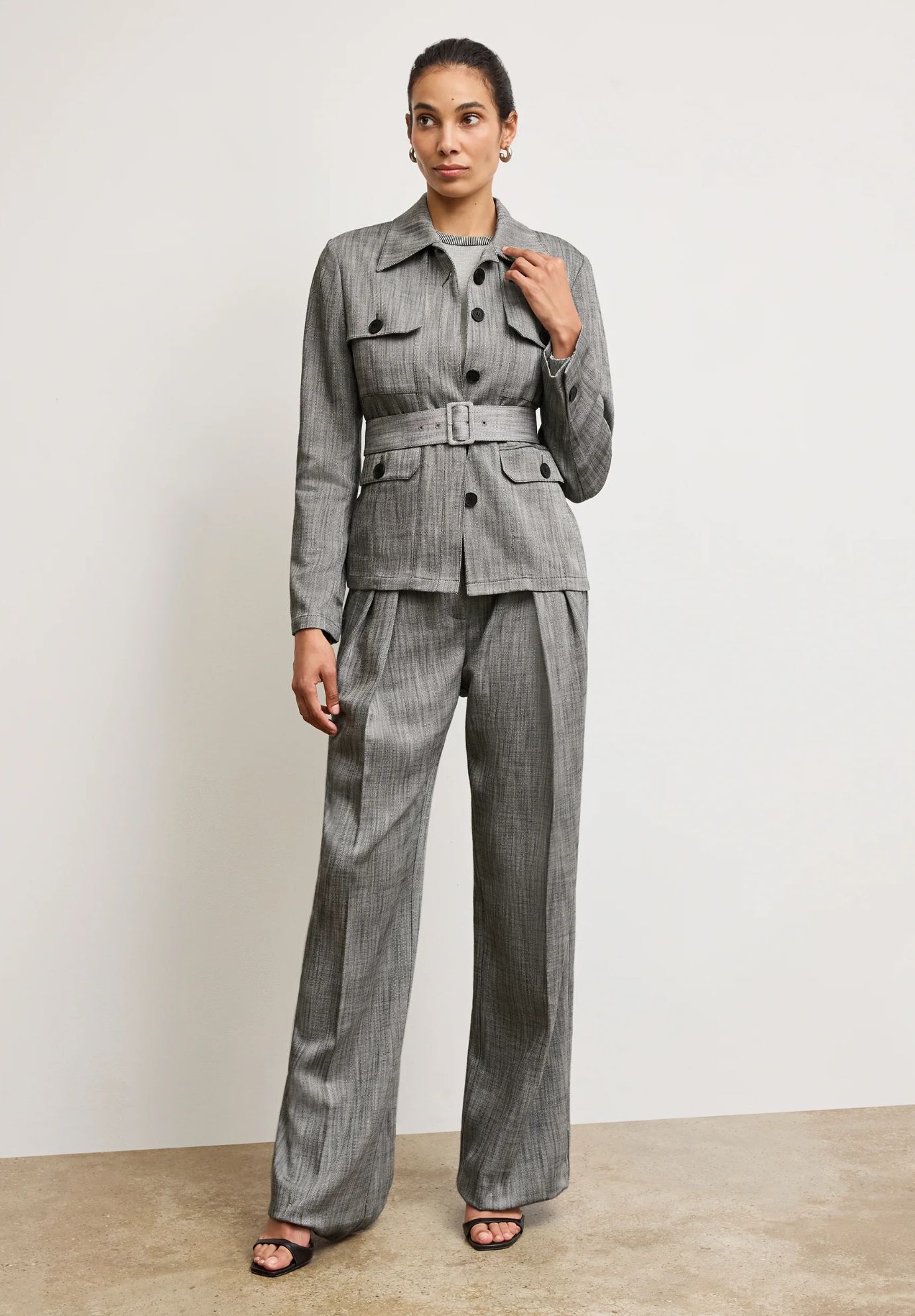 Bronny Cummerbund Trouser - Porto Weave, BlackWhite / Light Grey, alternate image number 3