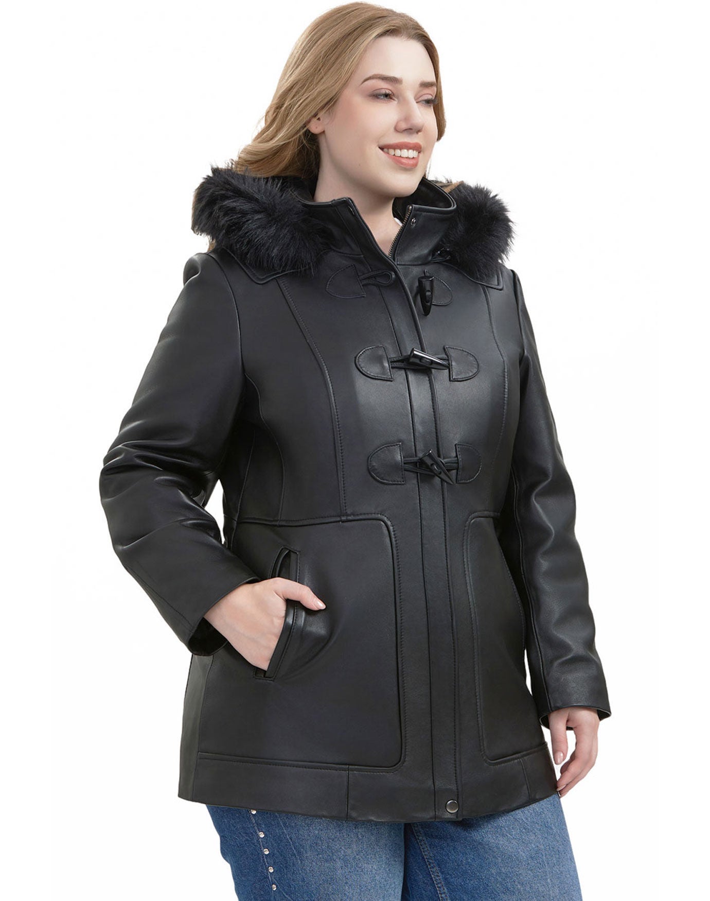 Flora Leather Toggle Coat, Black, alternate image number 1
