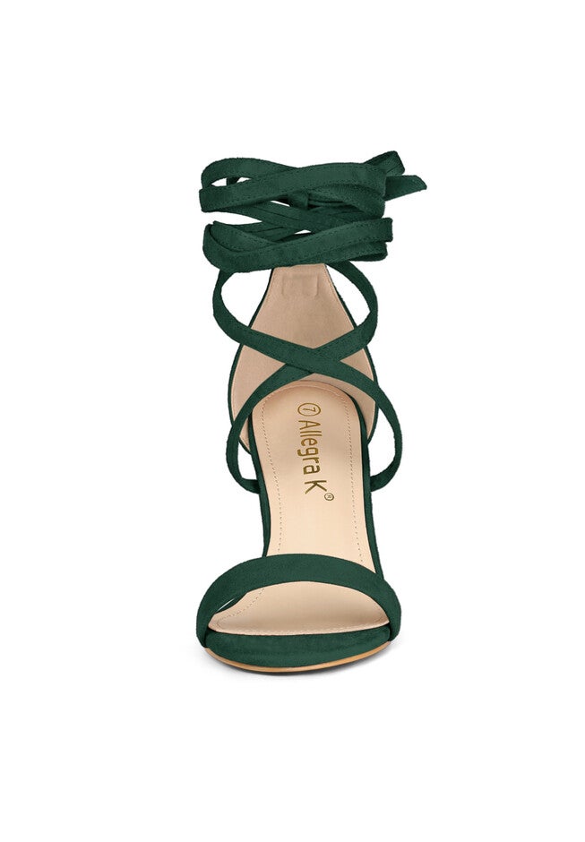 Strappy Chunky High Heels Lace Up Heels Sandals, Green / Forest Green, alternate image number 1