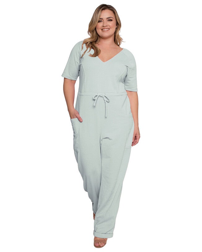 Wendy Plus Size French Terry Short Sleeve Sweat Lounge Jumpsuit, , alternate image number 8