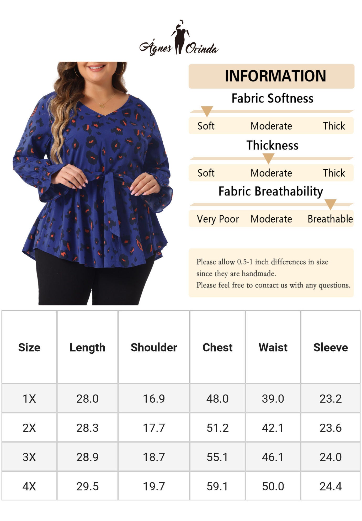 Graphic Print Belted Long Sleeve Peplum Blouse, Royal Blue / Royal Blue, alternate image number 4