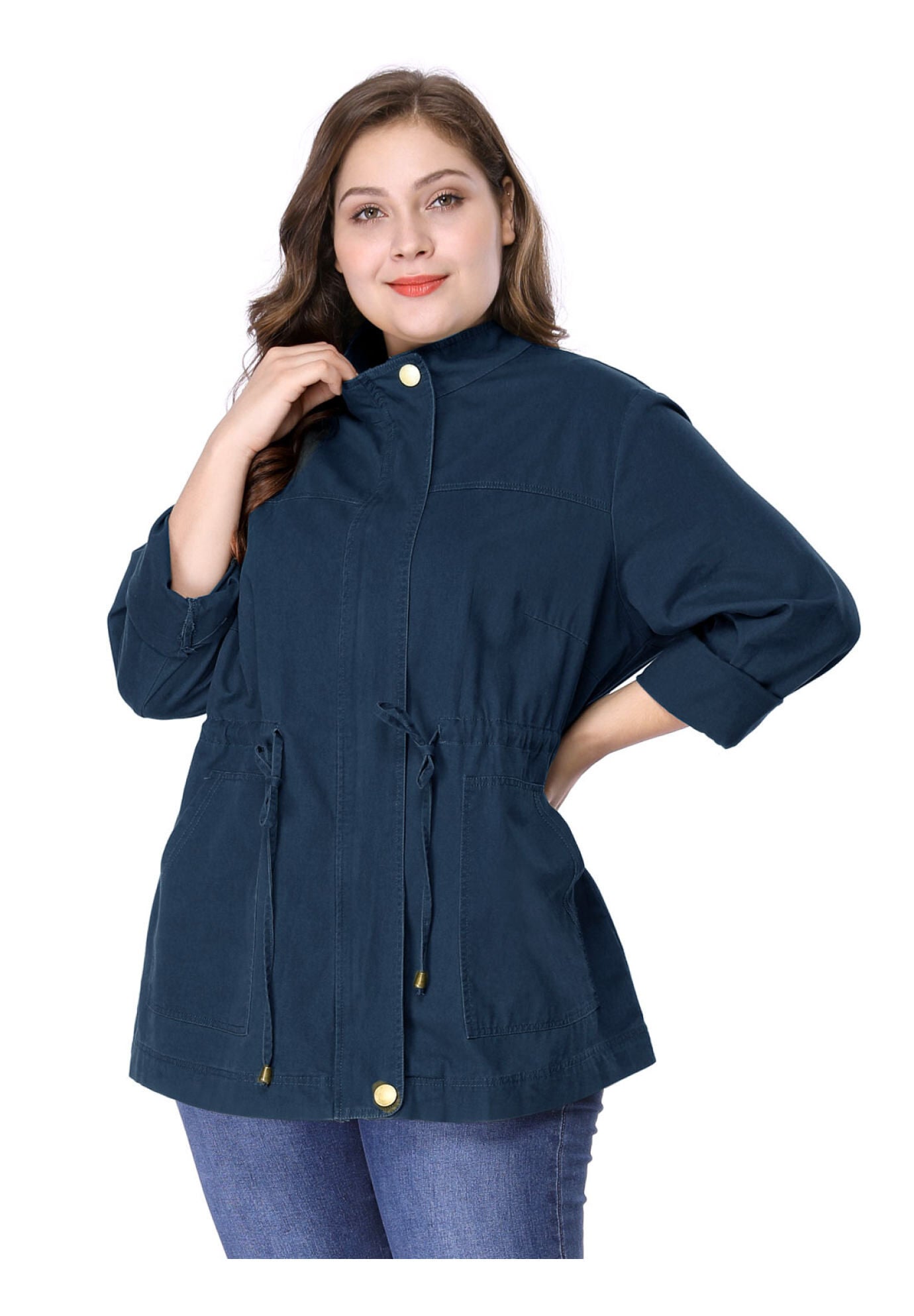 LIGHTWEIGHT ANORAK DRAWSTRING UTILITY JACKET, Dark Blue / Navy, alternate image number 3