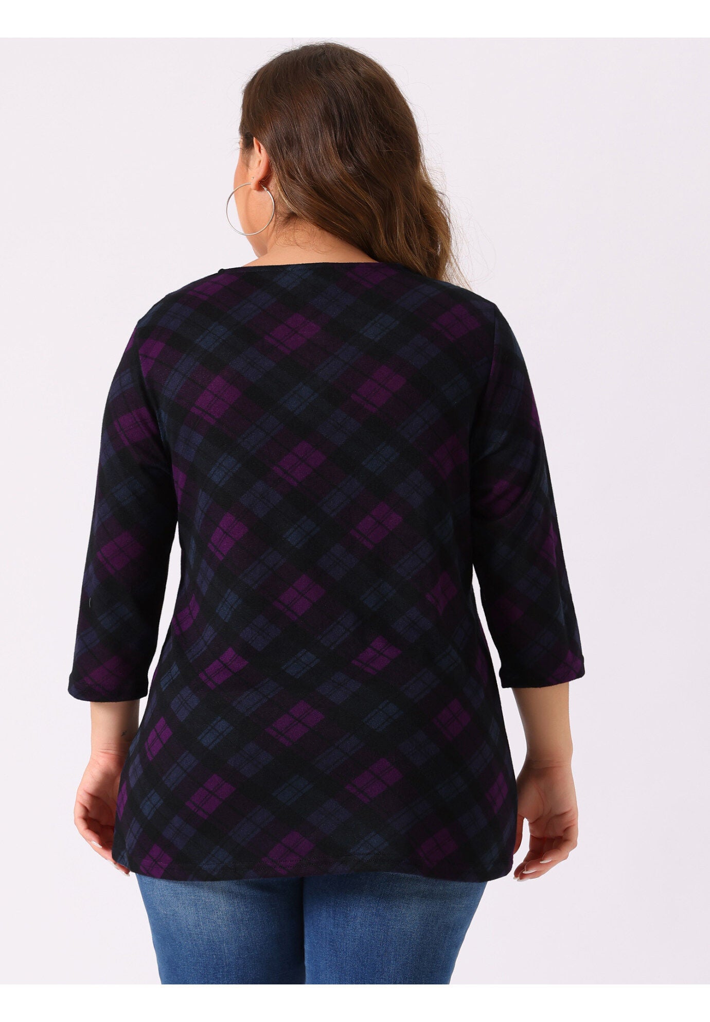 Stripe 3/4 Sleeve Tunic V Neck Knit Blouse, Purple Black / Black, alternate image number 3