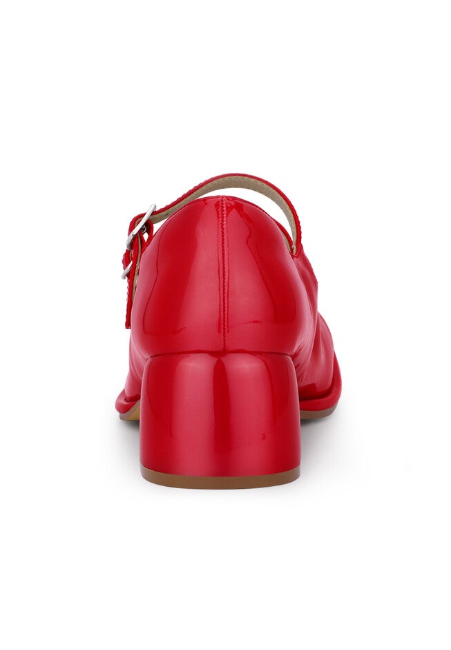Square Toe Block Heels Mary Jane Shoes, Red / Red, alternate image number 1