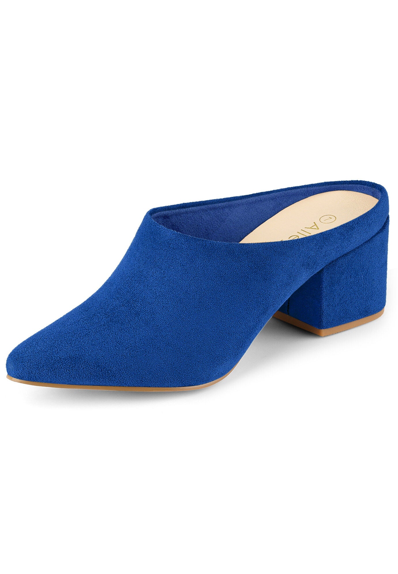 Pointed Toe Slip On Block Heel Slide Mules, Royal Blue / Royal Blue, hi-res image number 0