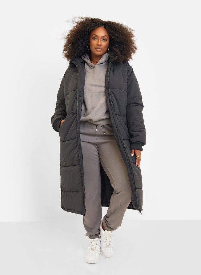 Aspen Hooded Puffer Coat, Black / Black, alternate image number 2