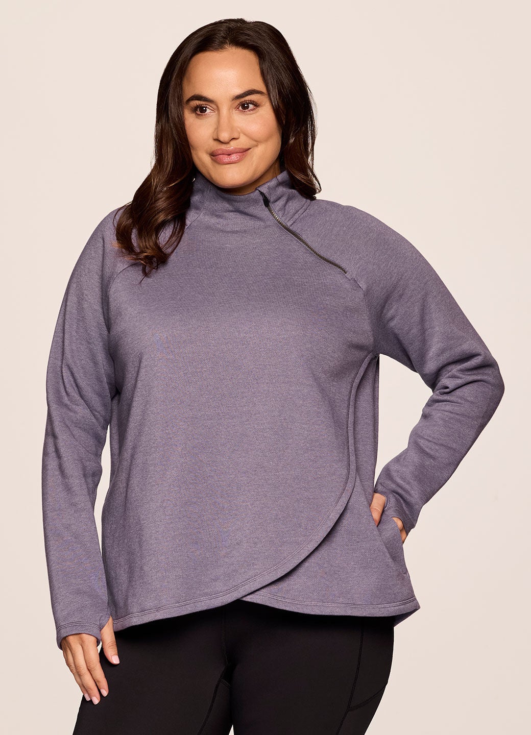 Prime Ready To Roll Fleece Zip Mock Neck Pullover, Grape / Lilac, alternate image number 3