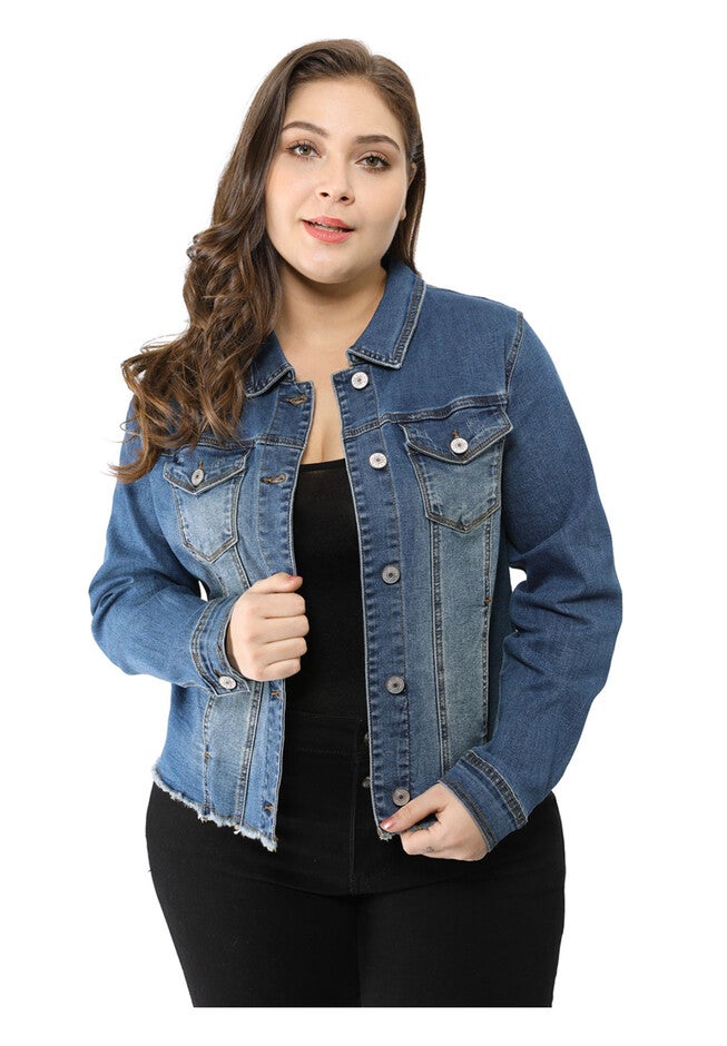 WASHED FRONT FRAYED DENIM JACKET, Blue / Royal Blue, alternate image number 2