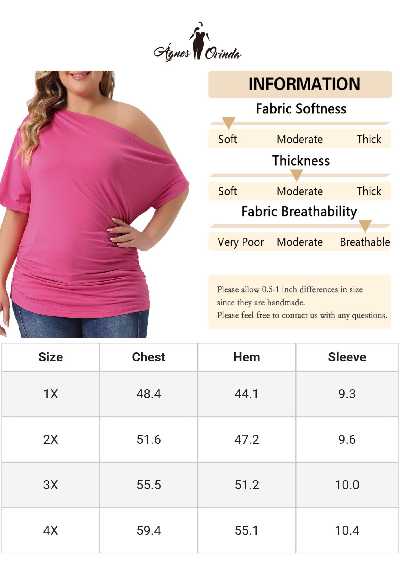 ONE SHOULDER SHORT SLEEVE RUCHED TOP, Hot Pink / Pink, alternate image number 4