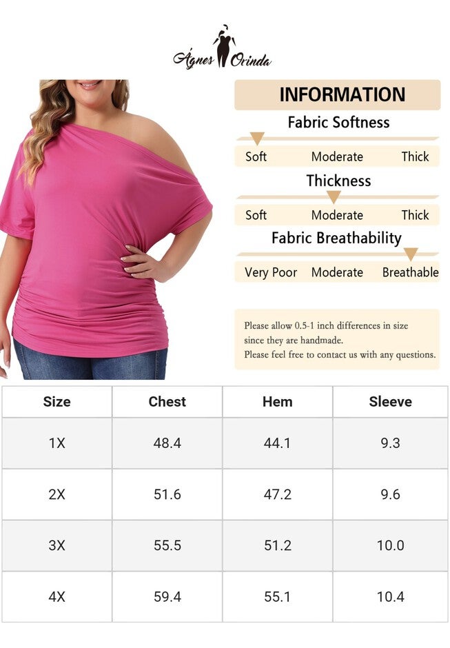 ONE SHOULDER SHORT SLEEVE RUCHED TOP, Hot Pink / Pink, alternate image number 4