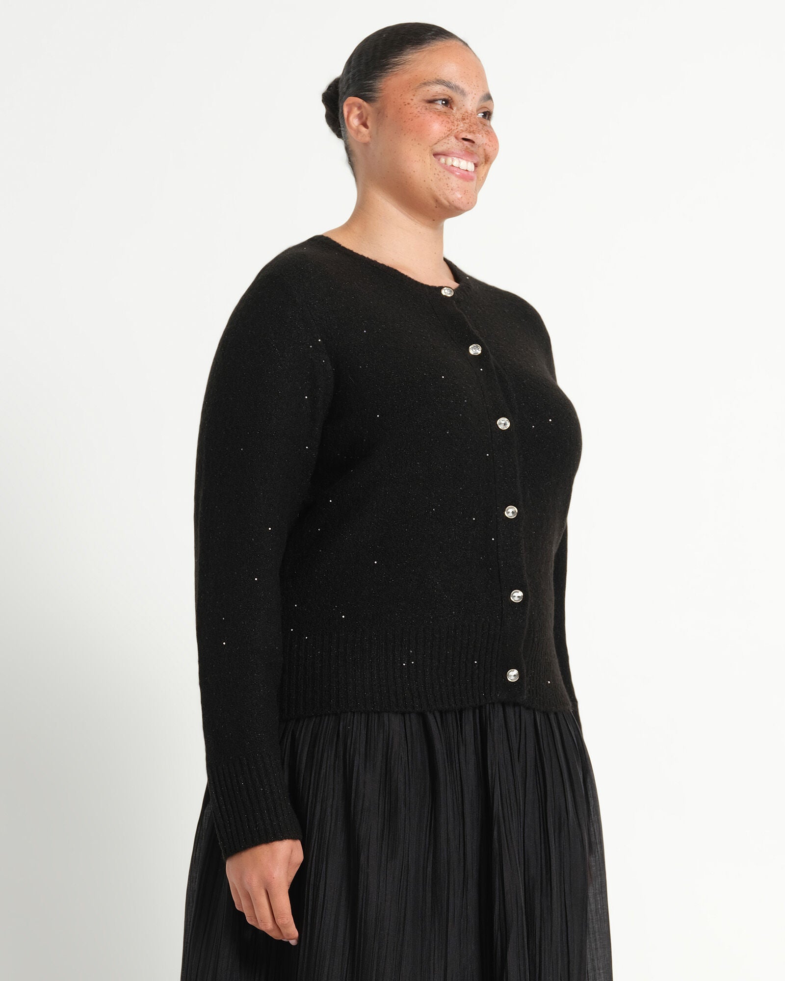 Night Sparkle Knit Cardigan, Black / Black, alternate image number 1