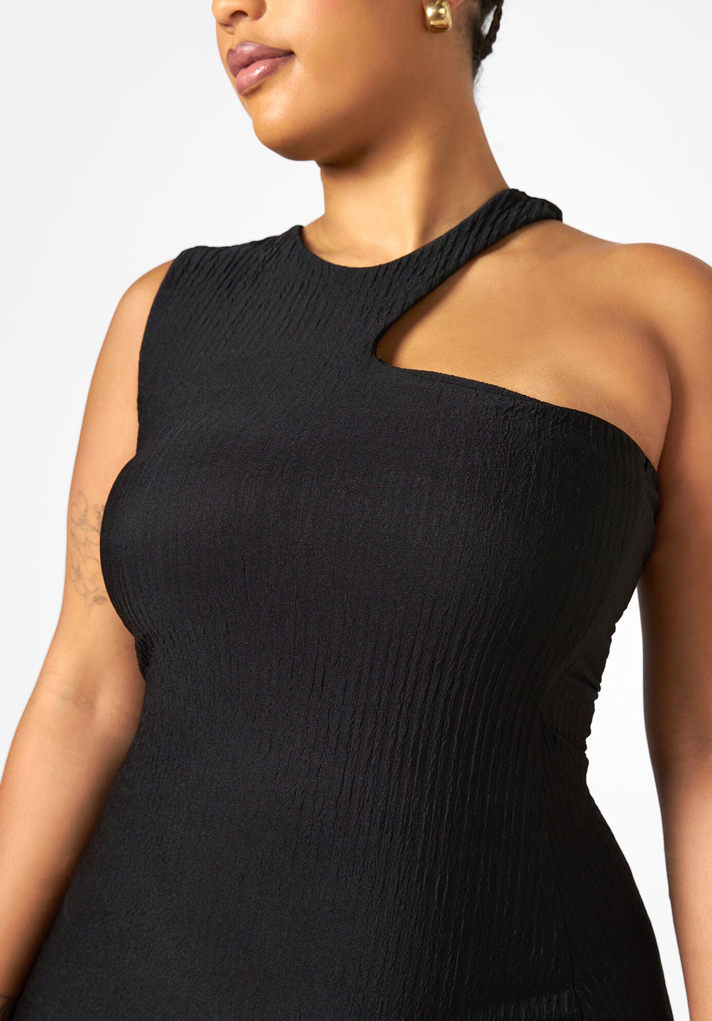 Nieves Textured Cold Shoulder Midi Bodycon Dress, Black / Black, alternate image number 3