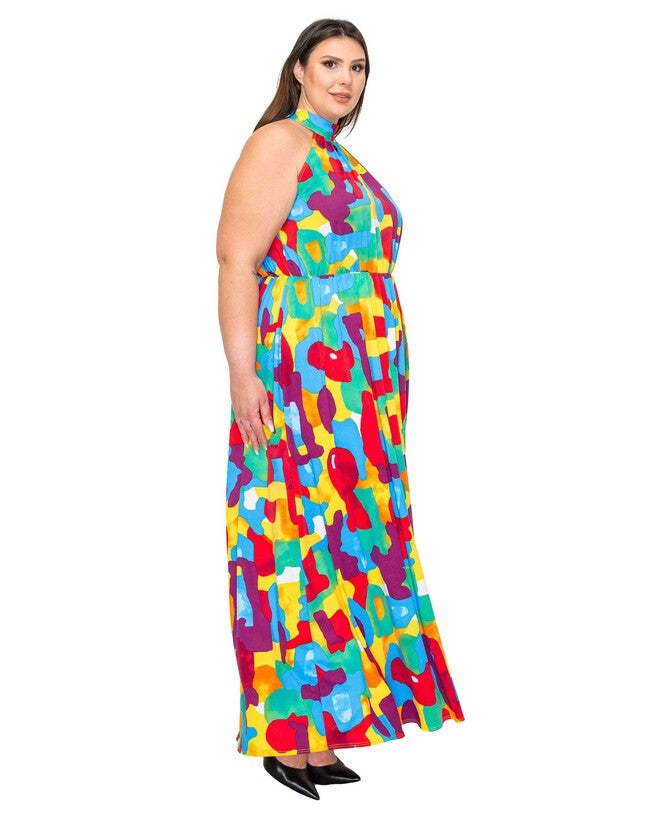 ARROYO HALTER NECK MAXI DRESS IN ABSTRACT PRINT, , alternate image number 4