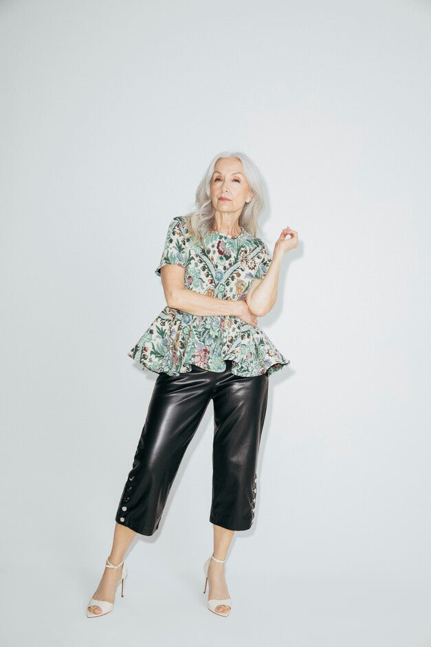 Jacquard Floral Ruffle Top, Multi Colour / Sage Green, alternate image number null