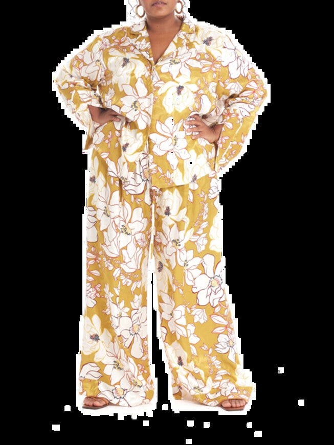 Wide Leg Pajama Pants (Dia exclusive), Ochre Multi / Yellow, hi-res image number null