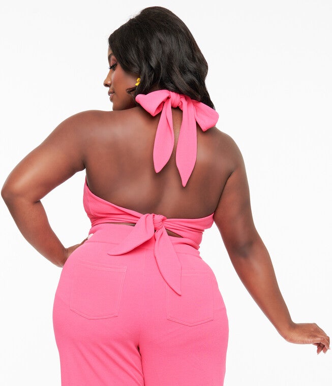 Smak Parlour 1960s Hot Pink Halter Crop Top, Pink / Pink, alternate image number 1