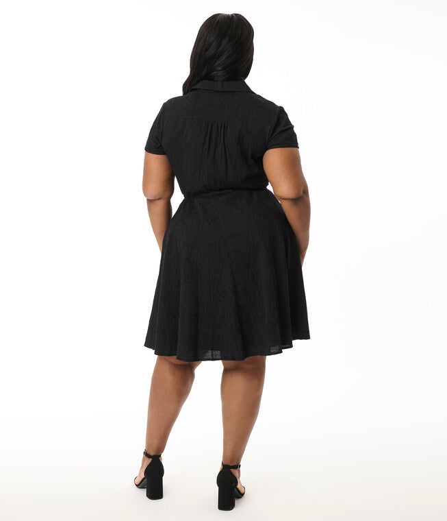 Smak Parlour Plus Size Black Textured Cotton Fit & Flare Dress, Black / Black, alternate image number 2