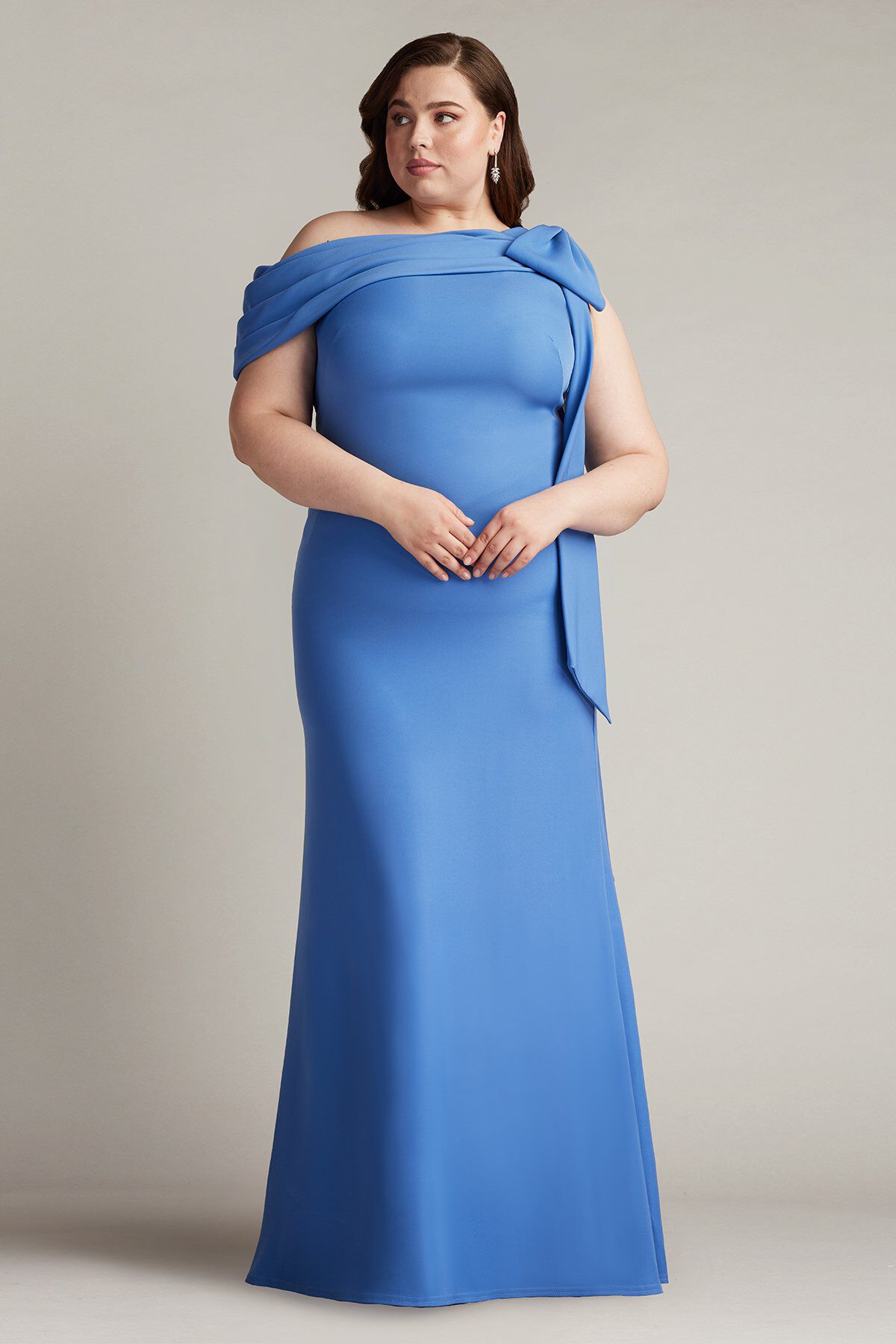 Cassia Bow-Shoulder Crepe Gown - PLUS SIZE, CADET BLUE / see-description, alternate image number 2