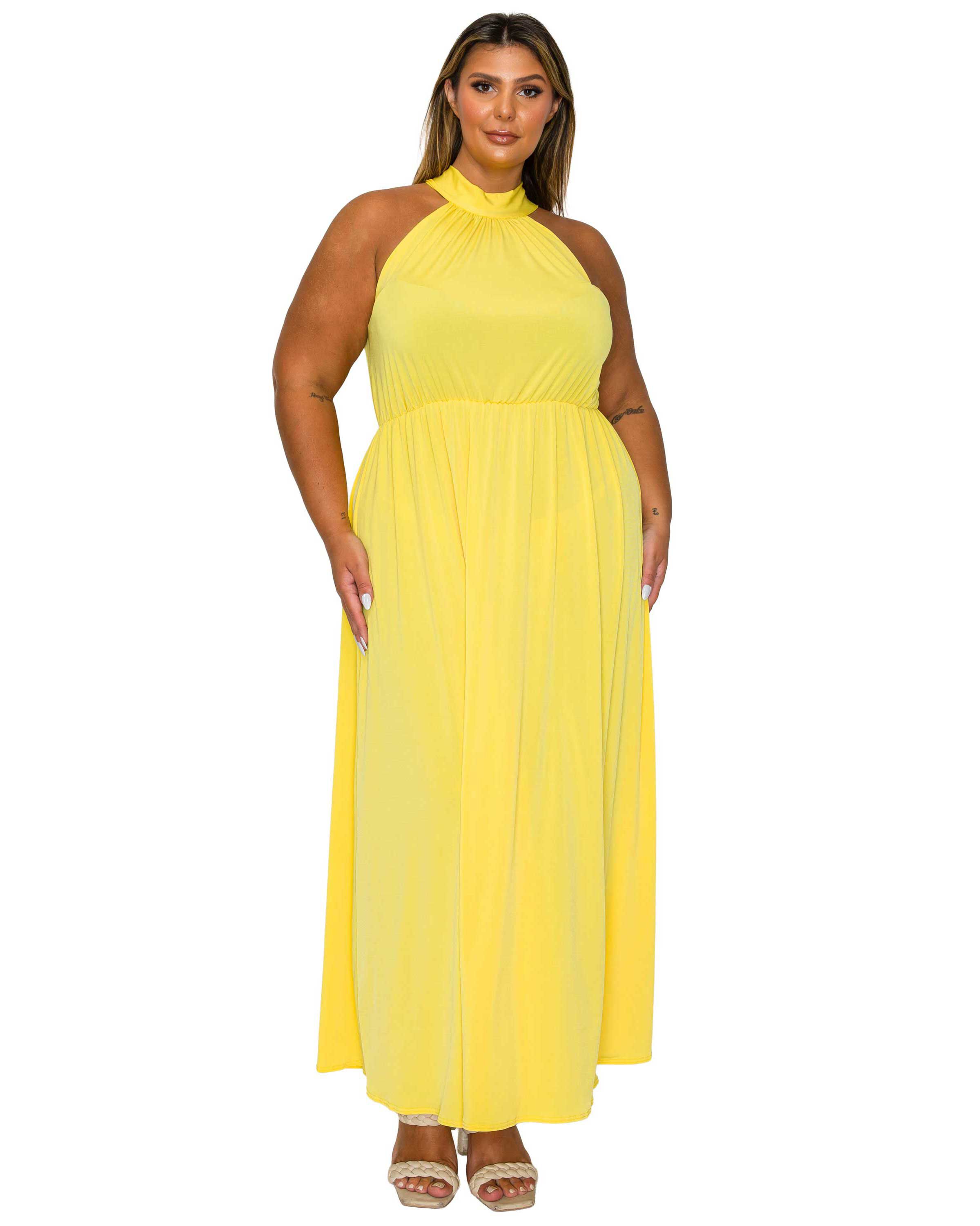 Cassia Halter Neck Dress, Yellow / Yellow, hi-res image number 0