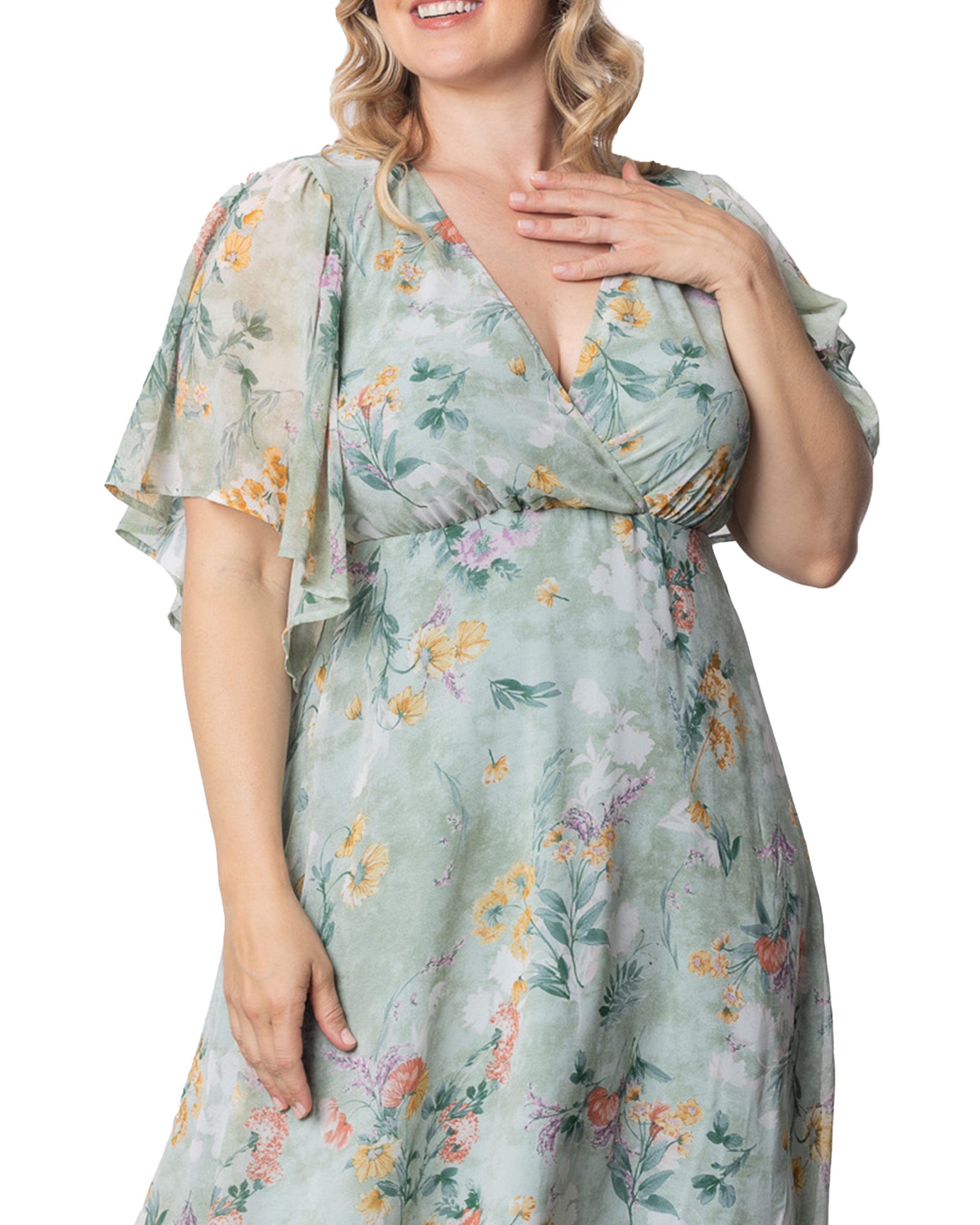 Florence Flutter Sleeve Dress, SAGE FLORAL PRINT / Sage Green, alternate image number 2