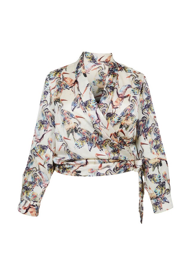 Donna Shawl Collar Faux Wrap Blouse, Crane / Beige, hi-res image number 0