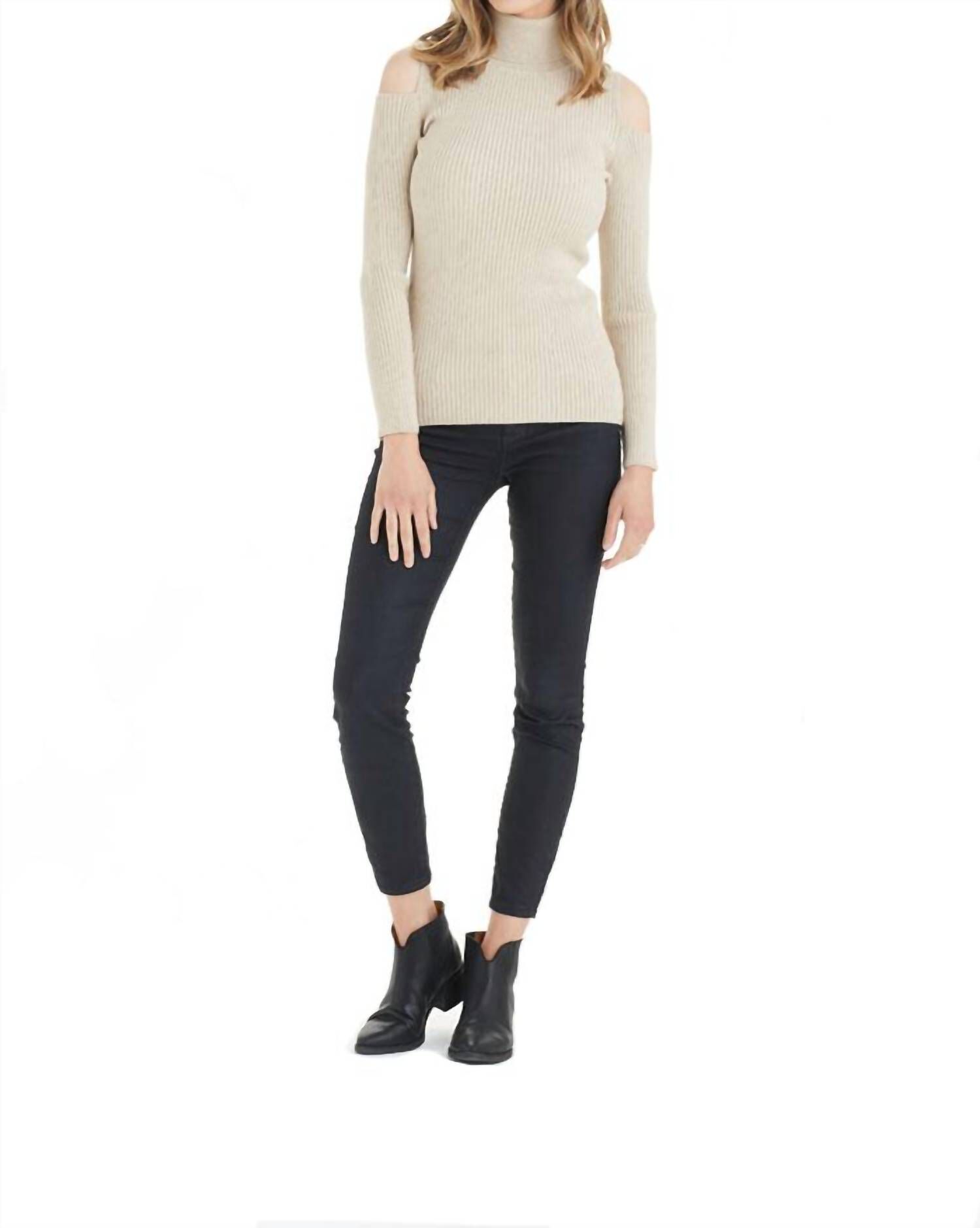 SARA COLD SHOULDER SWEATER IN BEIGE, Beige / Beige, hi-res image number 0