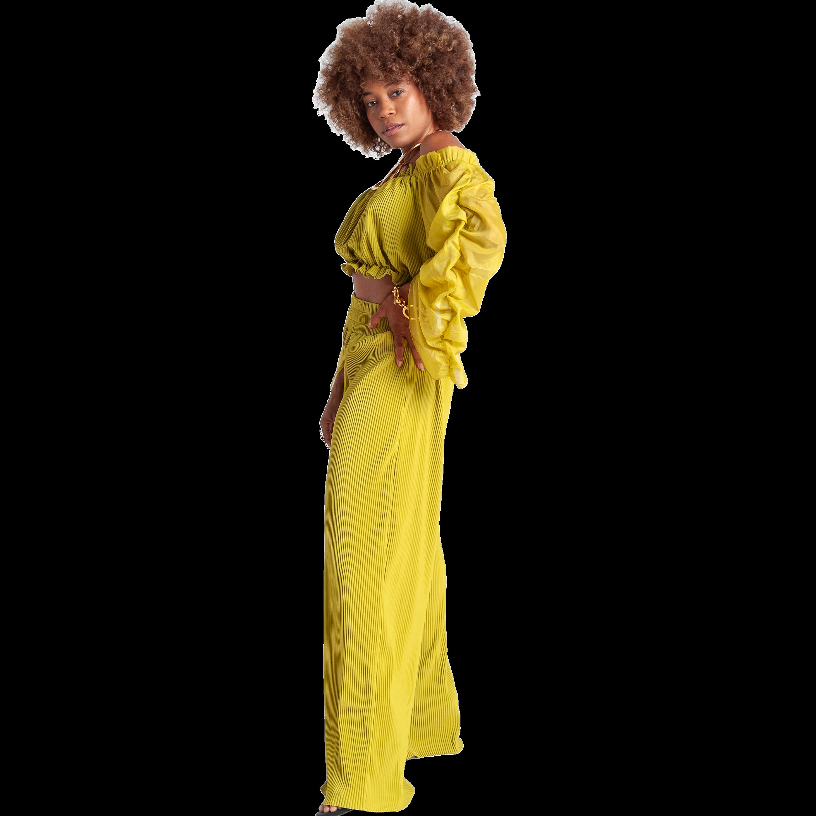 Off Shoulder Pleated Top, Lime / Light Green, alternate image number 2