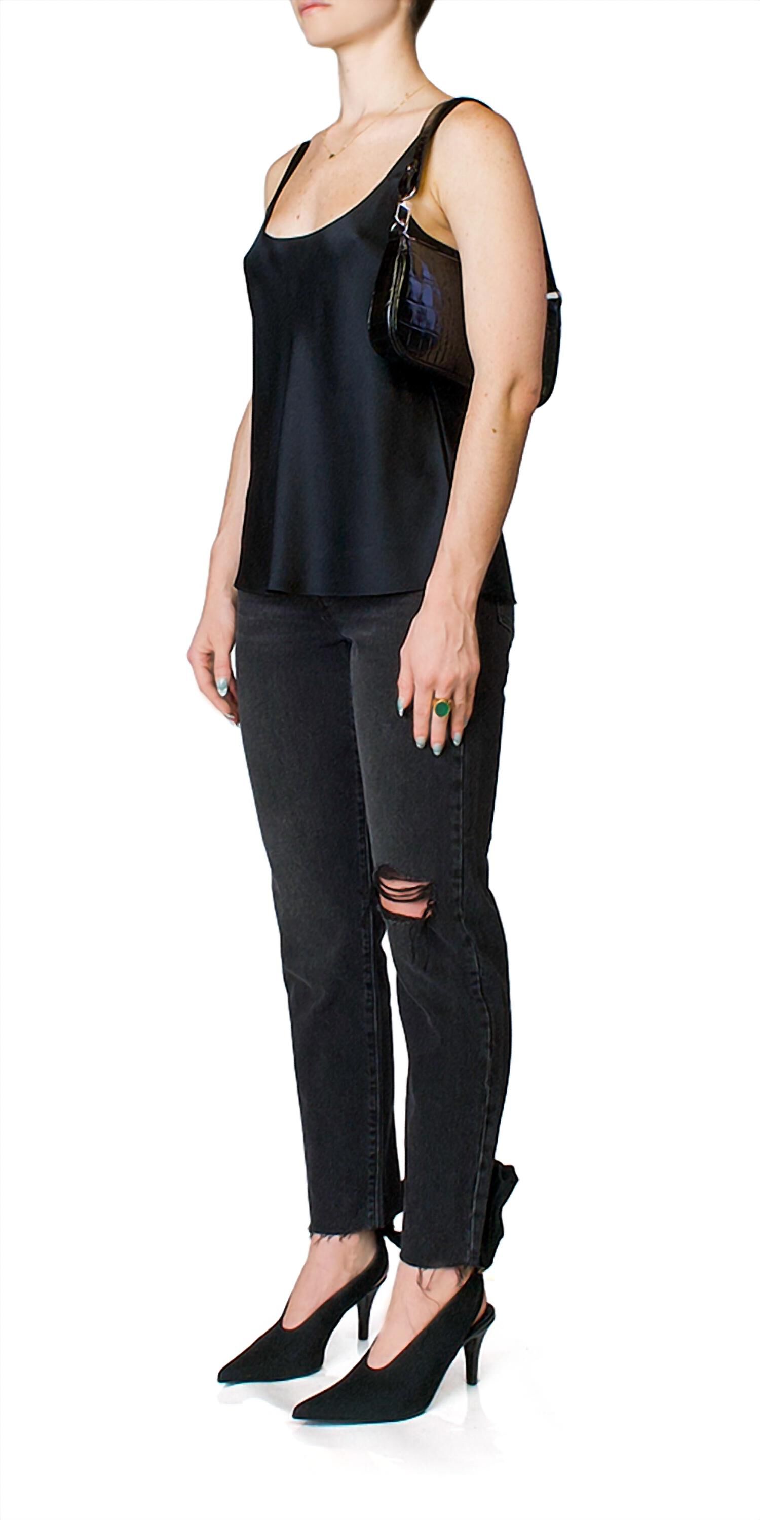 SILK SCOOP NECK CAMI IN BLACK, , alternate image number 3