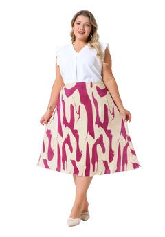 Print Pleated High Waisted A-Line Midi Skirt