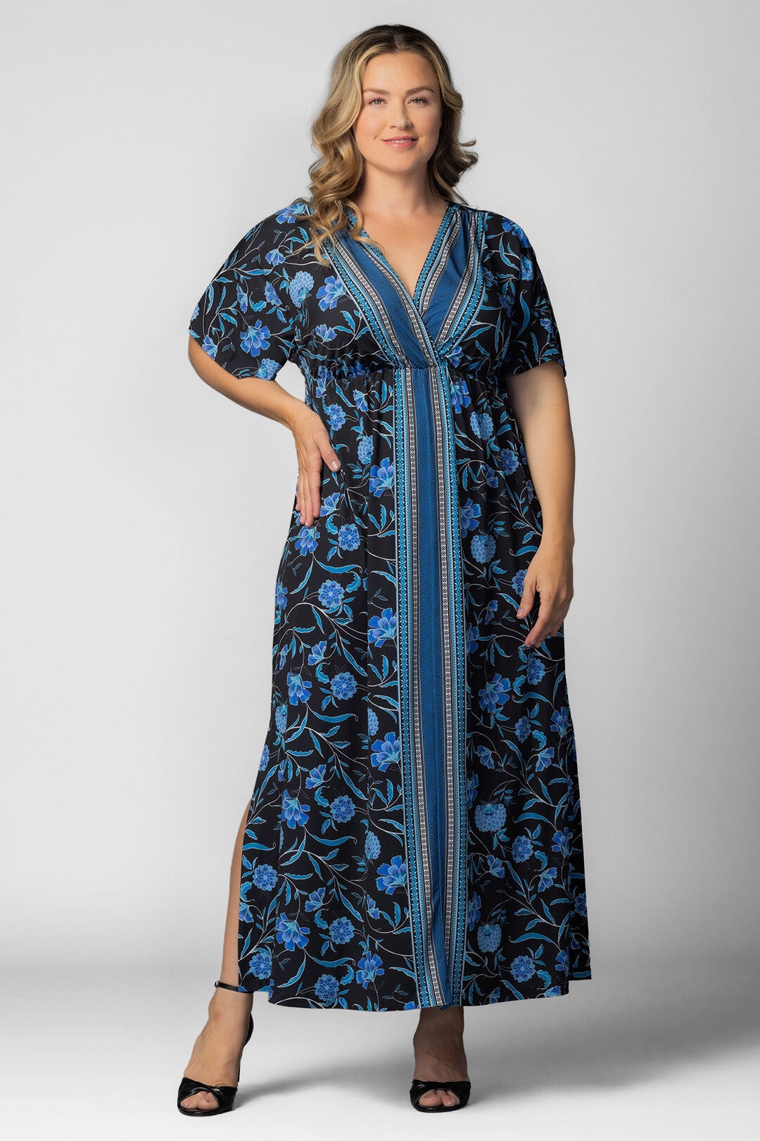 Wanderlust Border Print Maxi Dress, Blue Border Print / Black, hi-res image number 0