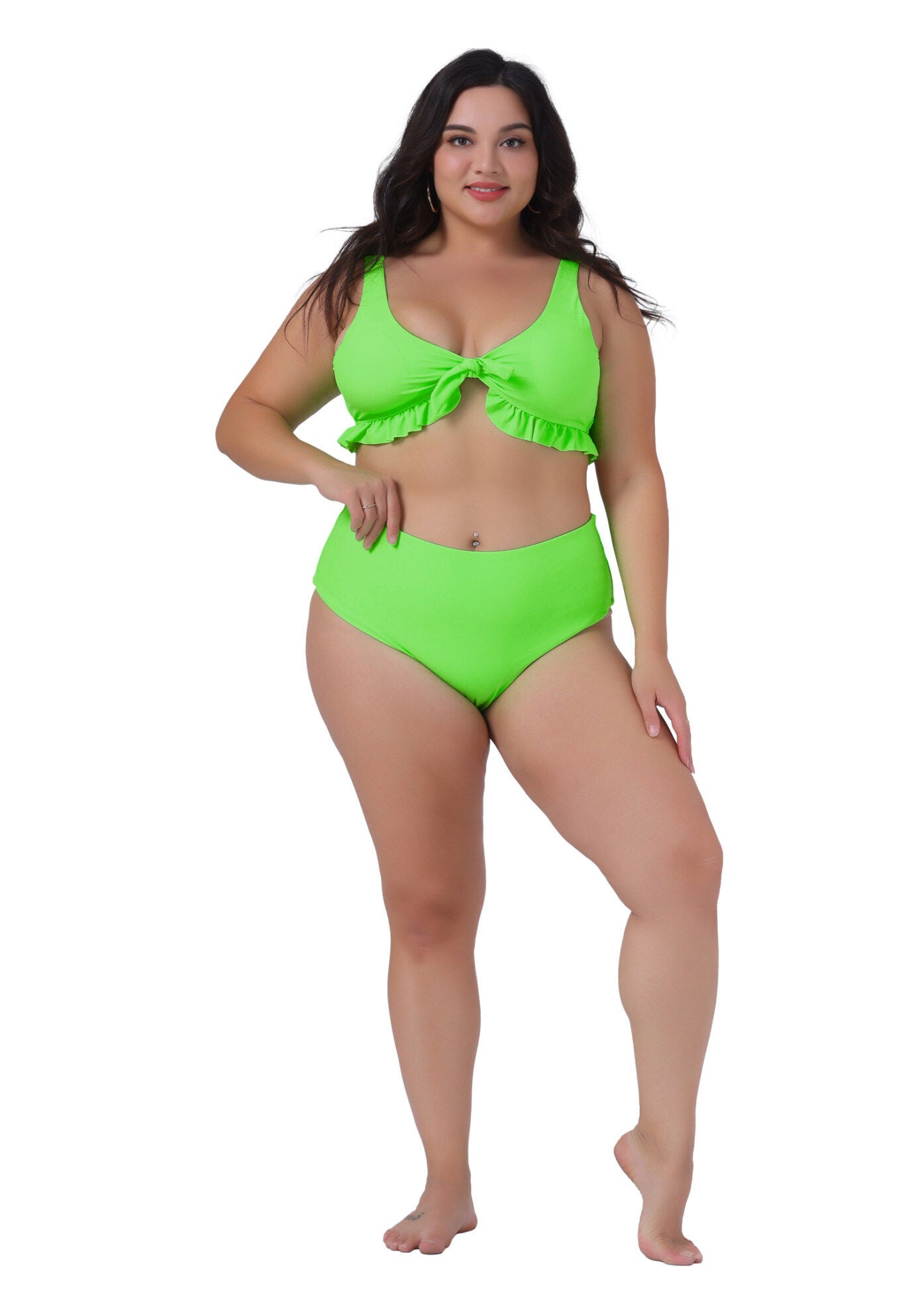 Two Piece High Waisted Swimsuit, Green / Kelly Green, hi-res image number 0
