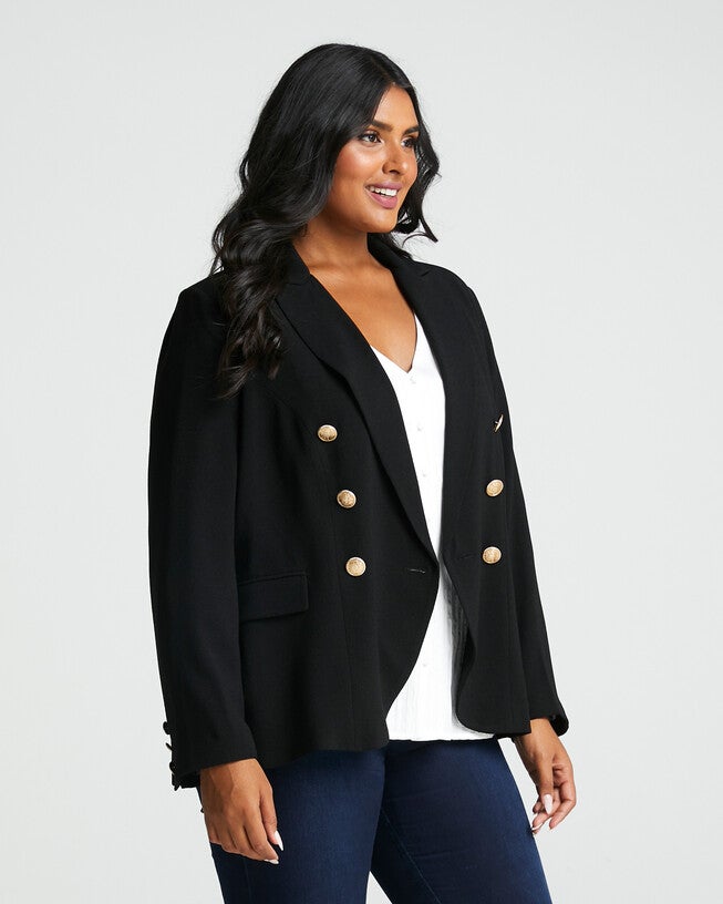 Clever Double Breasted Black Blazer, Black 1 / Black, alternate image number null