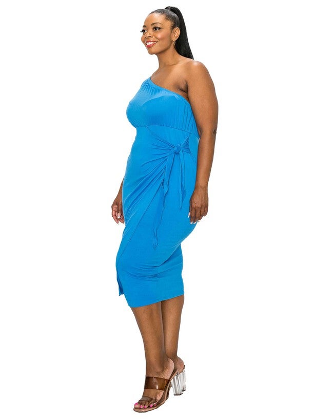 CHEYENNE ONE SHOULDER MIDI DRESS, Turquoise New / Royal Blue, alternate image number 2