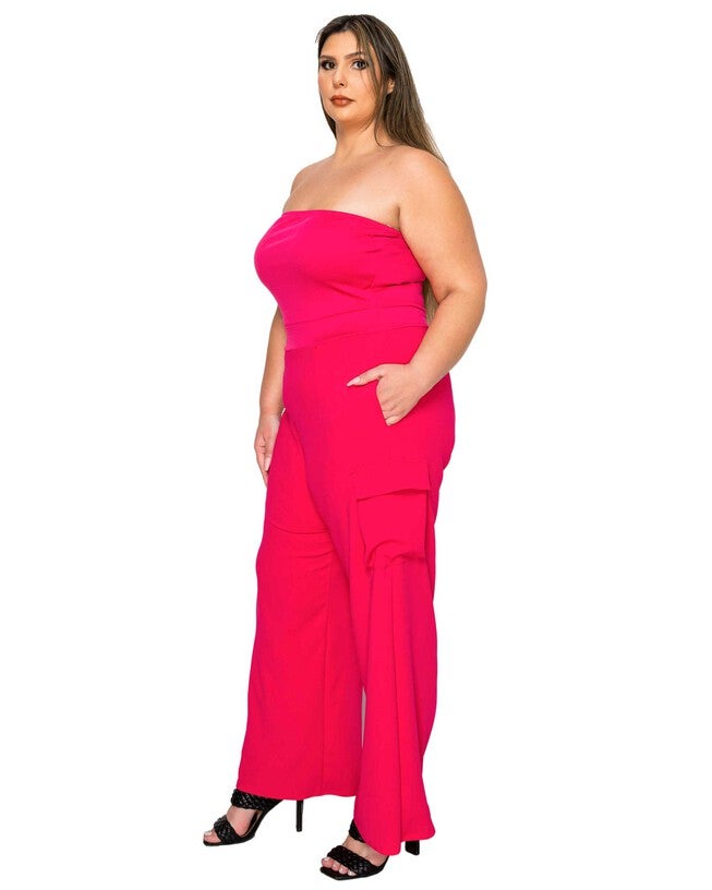 Yumi Sleeveless Cargo Jumpsuit, Fuchsia / Deep Fuchsia, alternate image number 1