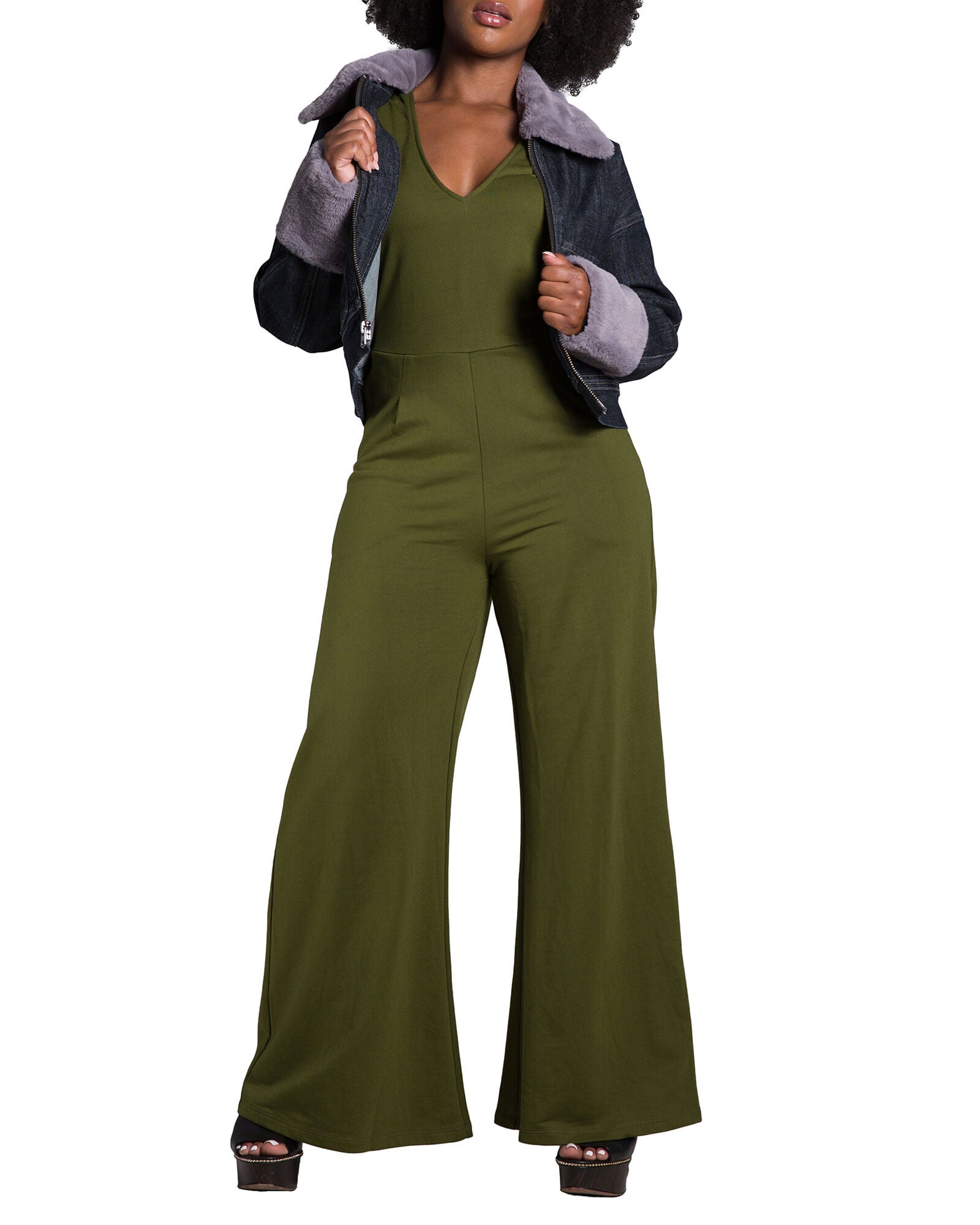 Kelly Sleeveless Wide Leg Jumpsuit, Olive / Olive Green, alternate image number 2