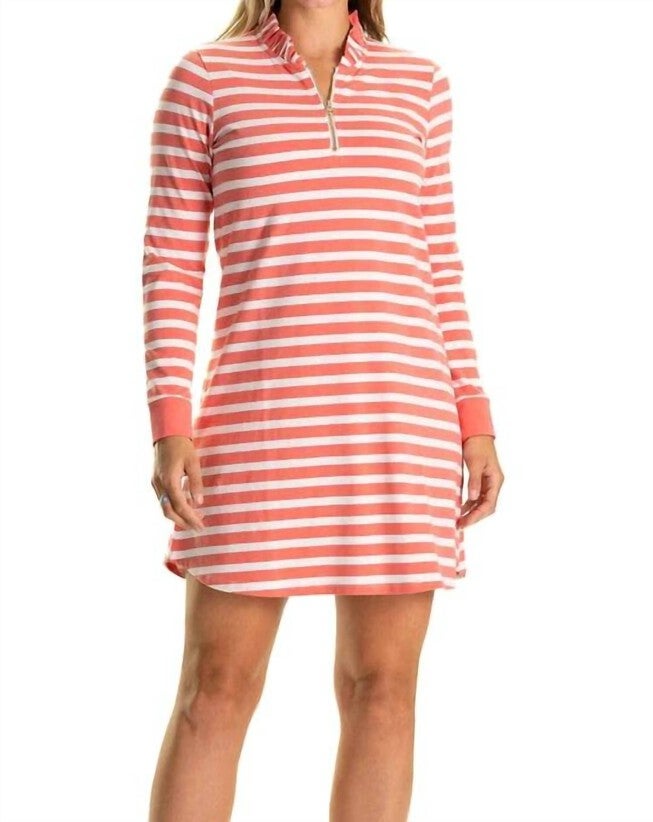 SOLANGE DRESS IN CORAL/WHITE STRIPE, CoralWhite Stripe / White, hi-res image number null