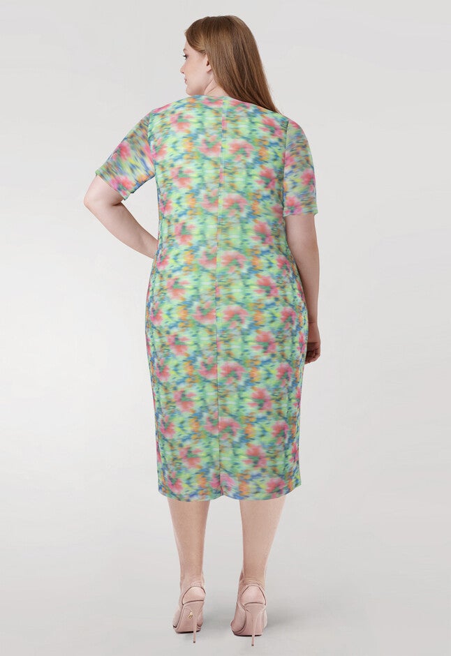 Mesh Midi Sheath Dress, Green / Light Green, alternate image number null