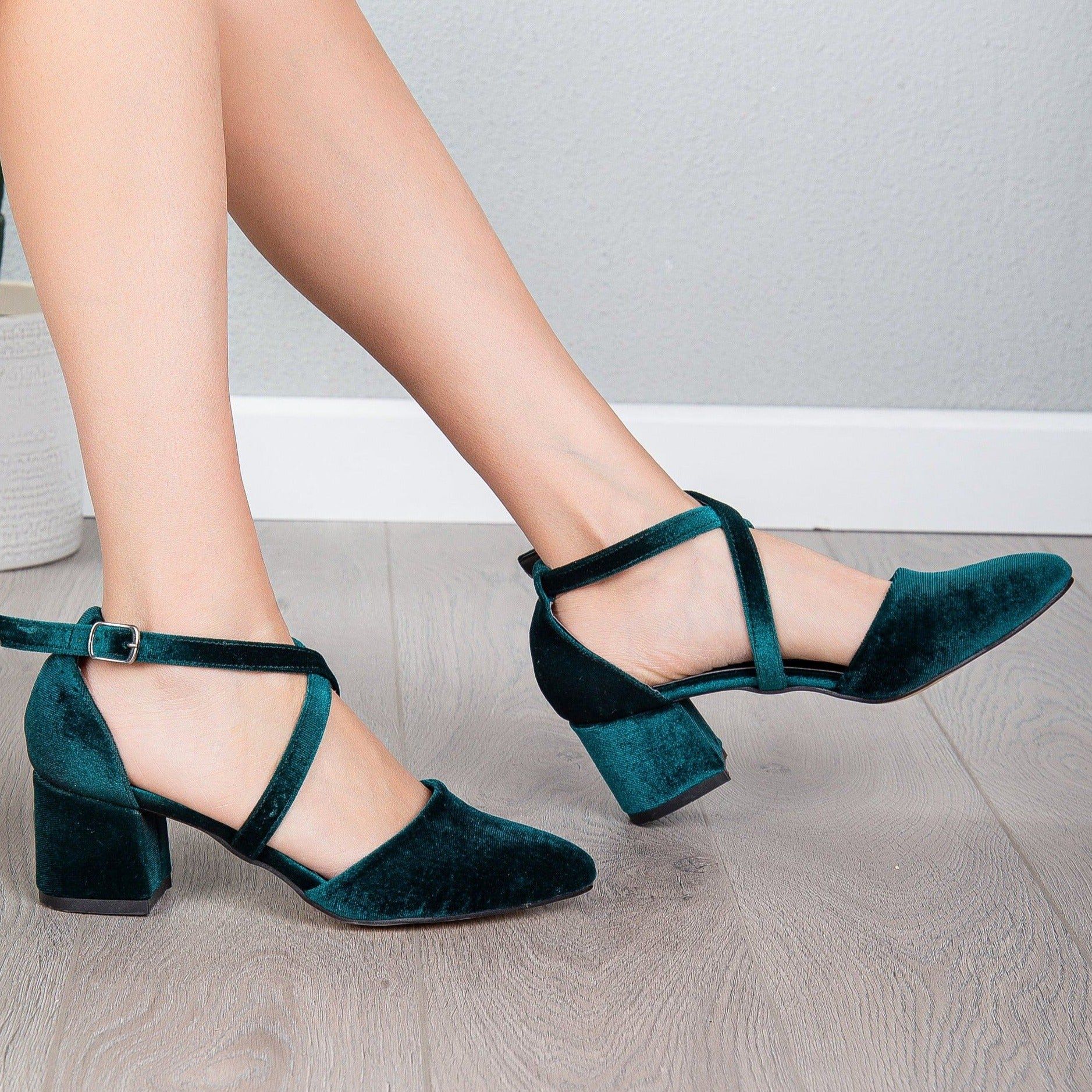 Dolly Low Block Heel Pumps, Emerald Green Velvet / Kelly Green, alternate image number 5