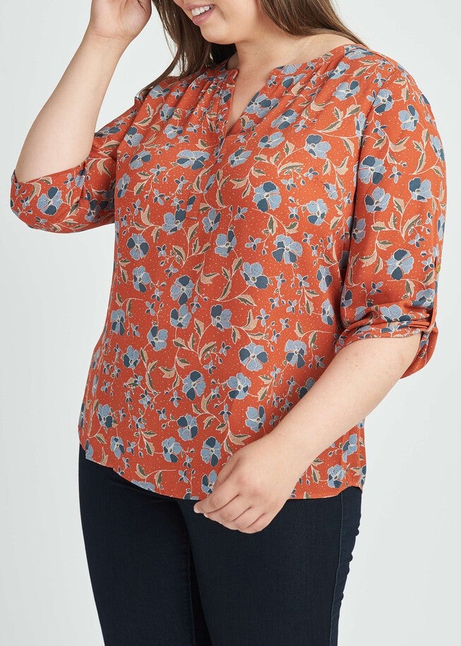 Gabriella 3/4 Roll-Tab Sleeve Blouse, M982 RUST / Rust, alternate image number null