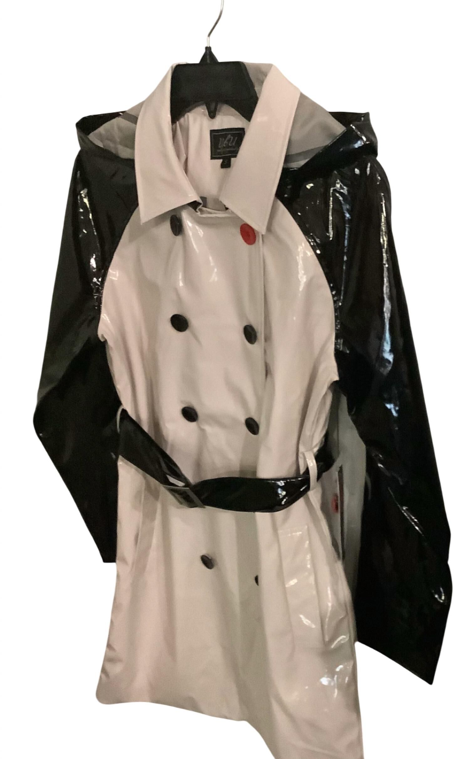 BELTED TRENCH COAT, Black  Cream / Beige, hi-res image number 0