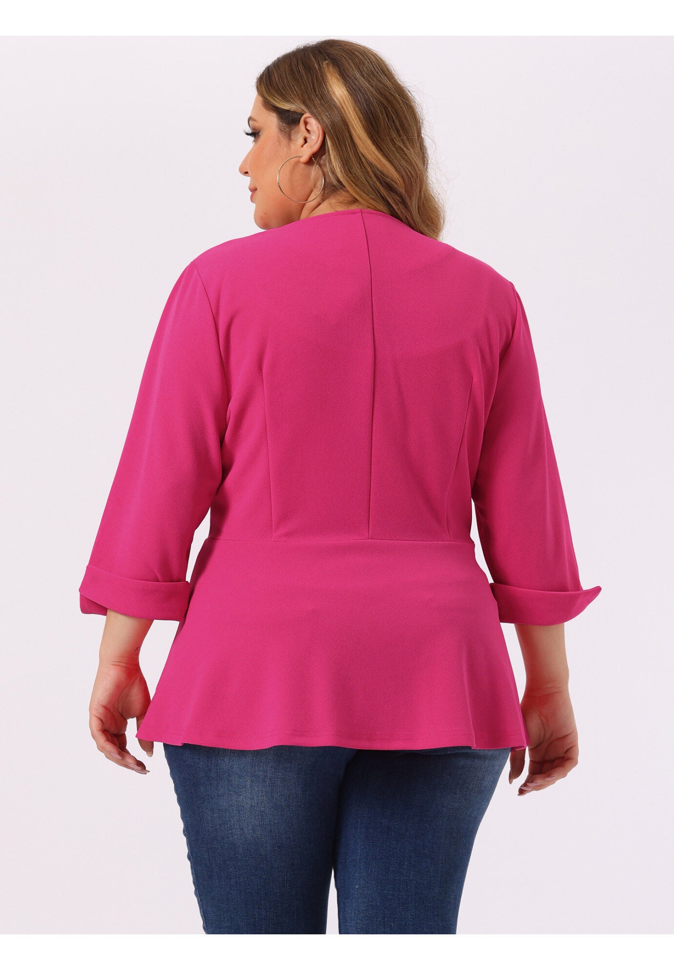 NOTCHED LAPEL PEPLUM JACKET SUIT BLAZER, Hot Pink / Deep Fuchsia, alternate image number 4