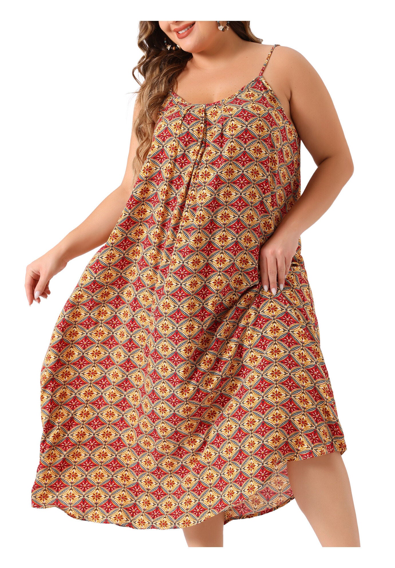 SPAGHETTI STRAP BEACH BOHEMIAN MIDI DRESS, Red / Red, hi-res image number 0