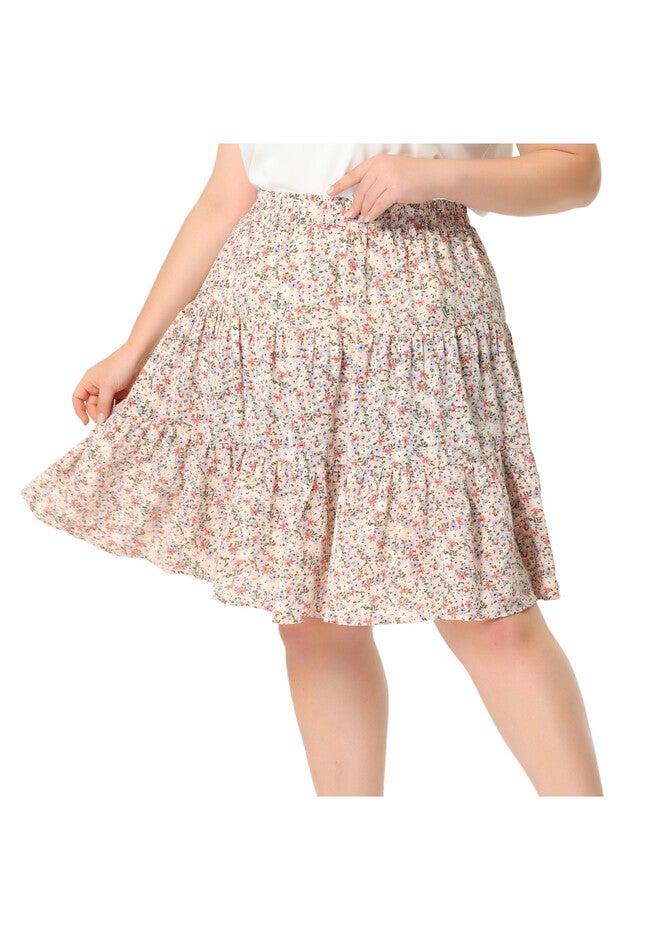 Summer Floral A-Line Stretch High Waist Tiered Skirt, Pink / Pink, alternate image number 2