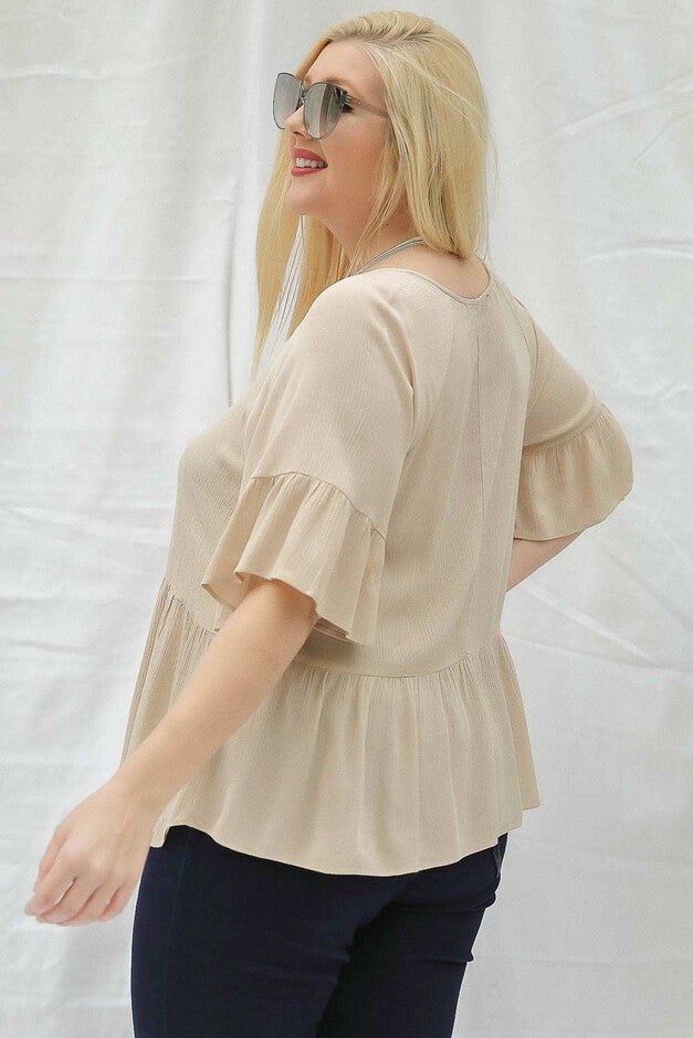 Robin Ruffle Sleeve Blouse, Tan / Tan, alternate image number null