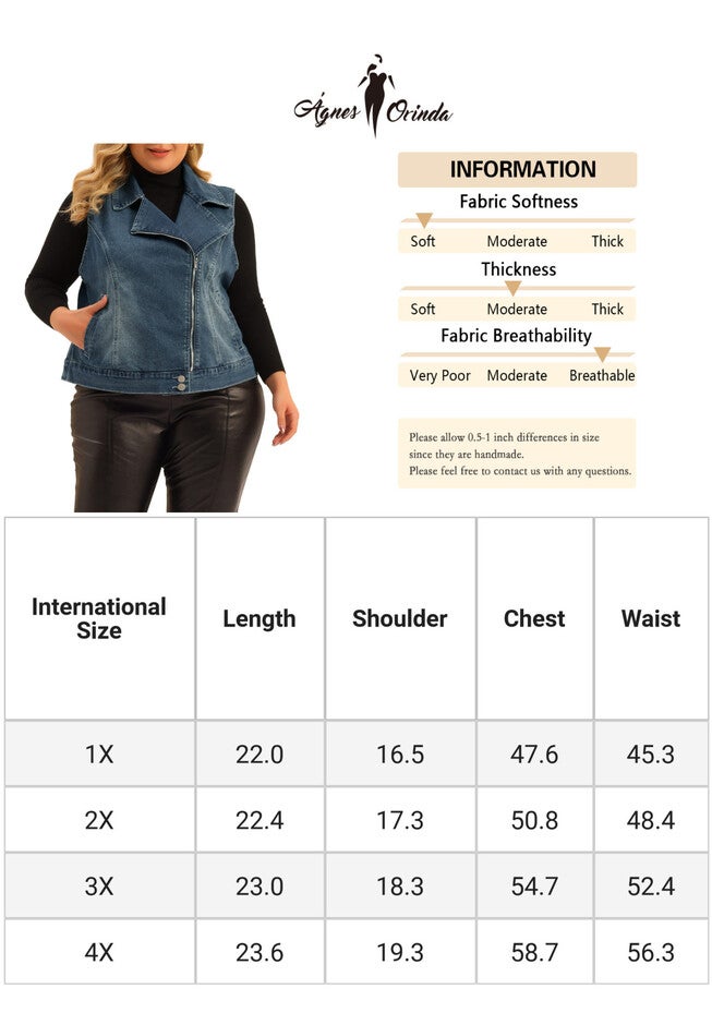 Zipper Sleeveless Motorcycle Washed Denim Vest, Blue / Chambray Denim Medium, alternate image number 4