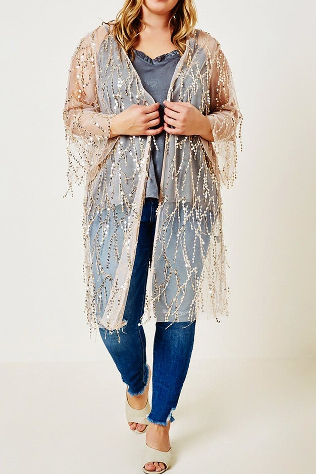 Sparkle Sequin Kimono Duster, Light Pink / Pink, hi-res image number 0