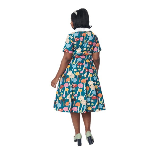 Unique Vintage Teal & Multicolor Mushroom Swing Dress, Teal Rainbow mushroom / Teal, alternate image number null