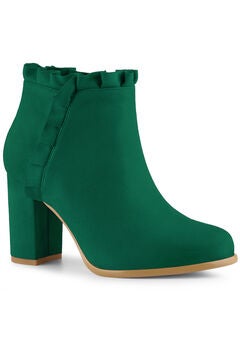 Ruffle Chunky Heel Booties Ankle Boots